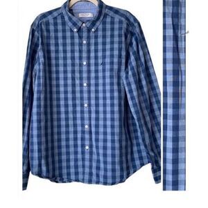 Nautica Blue‎ Buffalo Gingham Plaid Classic Fit Button Up Shirt 100% Cotton Size